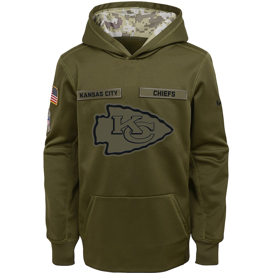 Youth Kansas City Chiefs Olive Salute To Service Pullover Performance NFL Hoodie